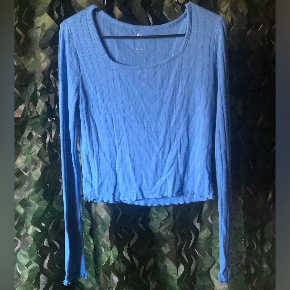 Light Blue Ribbed Long Sleeve Women's Top